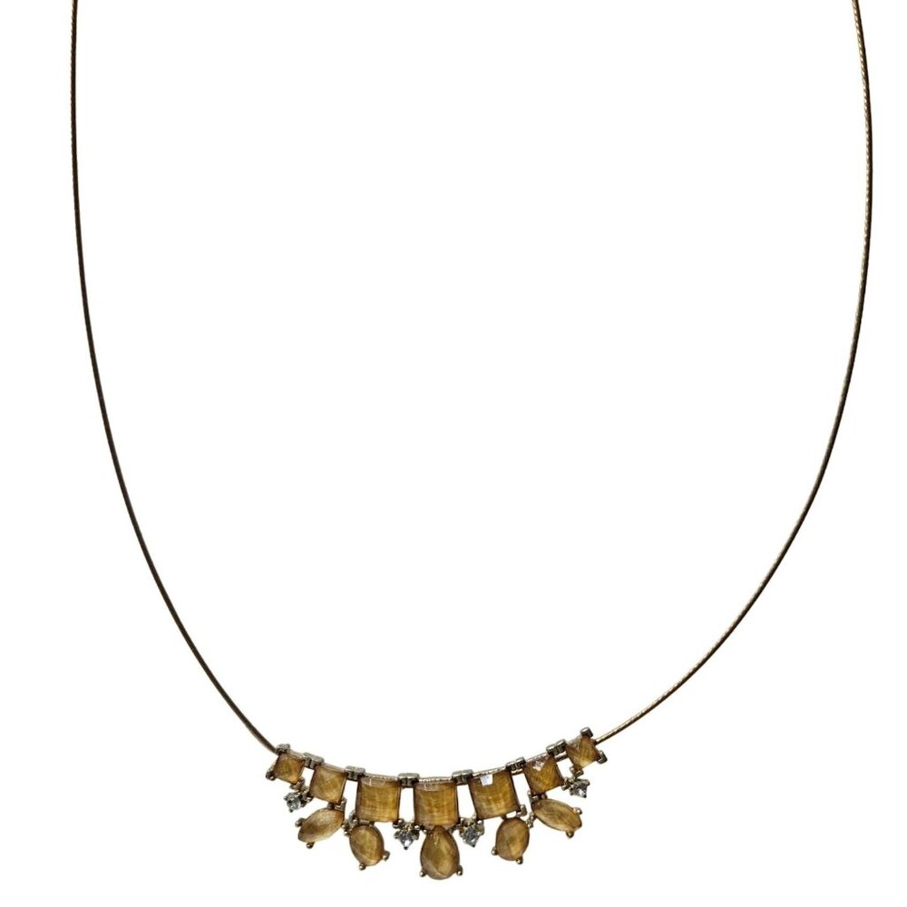 Vintage SAQ Yellow Amber Rhinestones Choker Necklace Fashion Jewelry Women